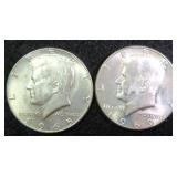 TWO (2) 40% Silver Kennedy Half Dollars, $21.64