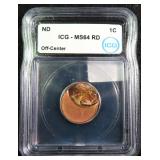 OFF CENTER Mint Error Lincoln Cent ICG MS64RD