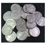 Twenty (20) Dateless Buffalo Nickels