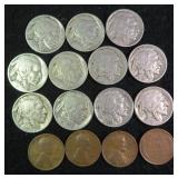 Eleven (11) Buffalo Nickels and Four (4) Wheat