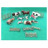 Vintage Lead and Metal Cows and Fencing