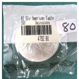 2001 Silver Eagle in Littleton Packet, $73 Melt