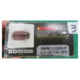 Twenty (20) Barnes TAC XPD 9mm 115 grain