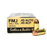 Fifty (50) S&B .45ACP 230gr Brass Cartridges