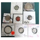 Five (5) SILVER Foreign Coins incl Panama 1/4