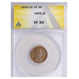 1929 Lincoln Cent ANACS VF-30 BN