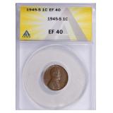 1945-S Lincoln Cent ANACS XF-40 BN