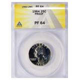 1964 Washington Quarter ANACS Proof-64 $16 MELT