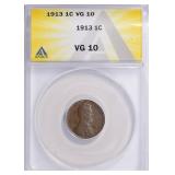 1913 Lincoln Cent ANACS VG-10 BN