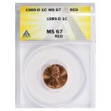 1989-D Lincoln Cent ANACS MS-67 RD
