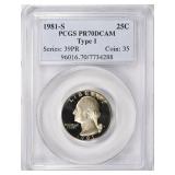1981-S Quarter Type 1 PCGS Proof-70 DCAM