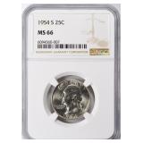 SILVER 1954-S Washington Quarter NGC MS-66