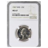 1967 Washington Quarter SMS NGC MS-67