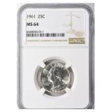 SILVER 1961 Washington Quarter NGC MS-64