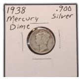 1938 Silver Mercury Dime, $5.49 Melt Value 5-20-26