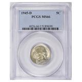 SILVER 1945-D Jefferson Nickel PCGS MS-66