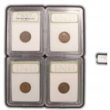 Four (4) Wheat Cents in Holders