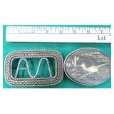 Vintage Incolay Stone Art Belt Buckle, Roadrunner