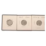 Three (3) Roosevelt Dimes (1940 is Silver)