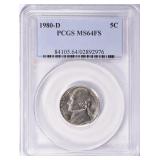 1980-D Jefferson Nickel PCGS MS-64 FS