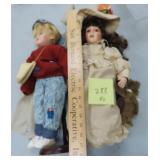NO SHIP: (2) Porcelain Dolls with Stands, 17"H