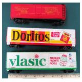 Three (3) 7" Plastic Train Cars incl. Vlasic,