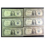 SIX (6) 1957 Blue Seal Silver Certificates