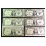 SIX (6) 1957 Blue Seal Silver Certificates
