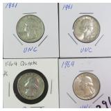 Four (4) Silver 1960's Washington Quarters