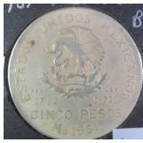 Silver 1951 Mexico 5 Pesos KM# 467