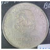 Silver 1951 Mexico 5 Pesos KM# 467