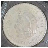 SILVER 1947 Mexico 5 Pesos