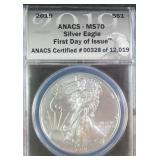 2019 American Silver Eagle ANACS MS70 FDOI