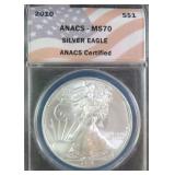 2010 American Silver Eagle ANACS MS70