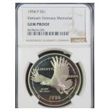1994 SILVER Proof Vietnam Veterans Dollar NGC GEM