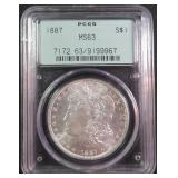 1887 Silver Morgan Dollar PCGS MS63 OGH