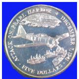 Pearl Harbor Copper Nickel $5 Liberia Coin