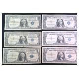SIX (6) 1957 Blue Seal Silver Certificates