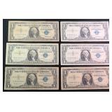 SIX (6) 1957 Blue Seal Silver Certificates