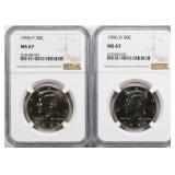 (2) Coins 1996-P and 1996-D Kennedy Half NGC MS-67
