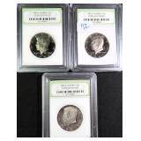Three (3) 1987-S Proof Kennedy Half Dollars, INB