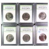 SIX (6) Denver Mint BU Kennedy Half Dollars, INB