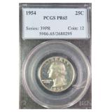 1954 SILVER Washington Quarter PCGS PR65, $10.43