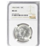 40% Silver: 1965 Kennedy Half Dollar SMS NGC MS-65