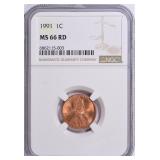 1991 Lincoln Cent NGC MS-66 RD