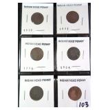 SIX (6) Indian Head Pennies