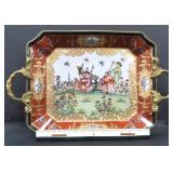 NO SHIP: Satsuma Large Serving Tray with Brass