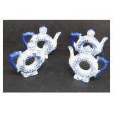 NO SHIP: Four (4) Blue & White Tea Pot Napkin