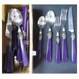 WE SHIP: Service for Four Flatware, Purple Handle