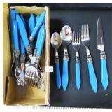 WE SHIP: Service for Four Flatware, Blue Handle
